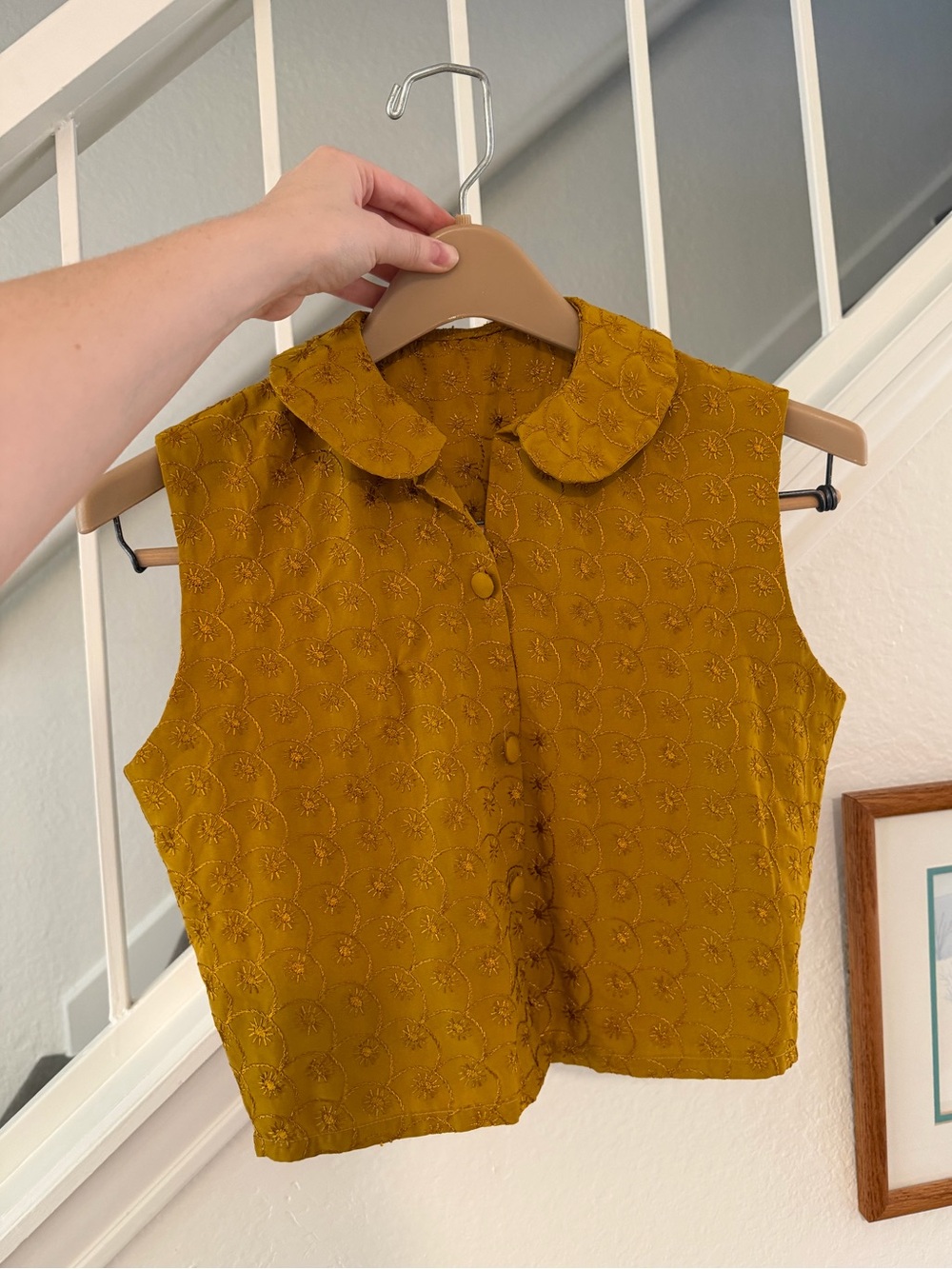 Vintage button vest top with Peter Pan collar - Mustard